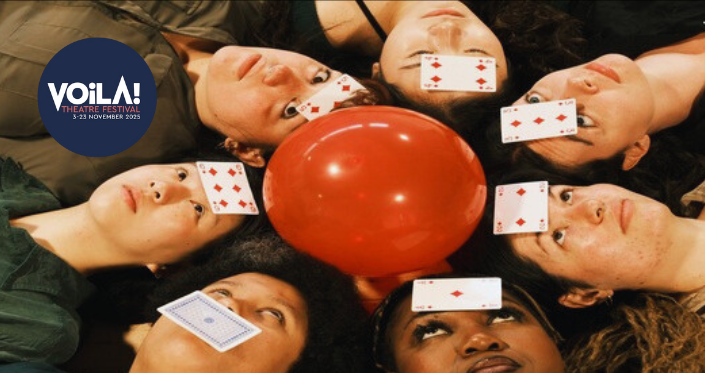 A river. A pack of cards. Some red balloons. 7 performers piecing it together.